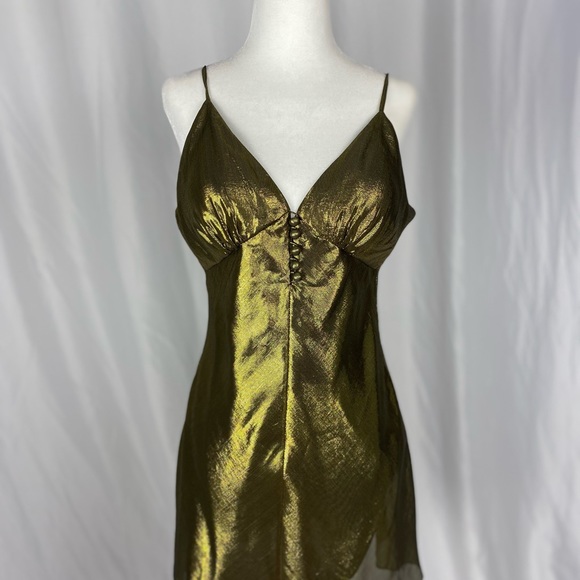 Sretsis, Kate irredentist gold Silk Lurex Slip Dress. K Pop Red Velvet Vibes - Picture 5 of 13